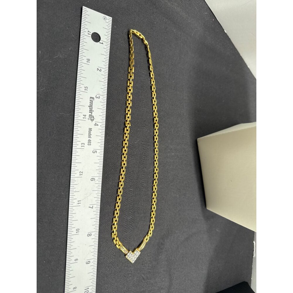 Gold Toned Chain Necklace & Earrings Set With Rhinestone Accents Elegant Jewelry - Picture 5 of 7